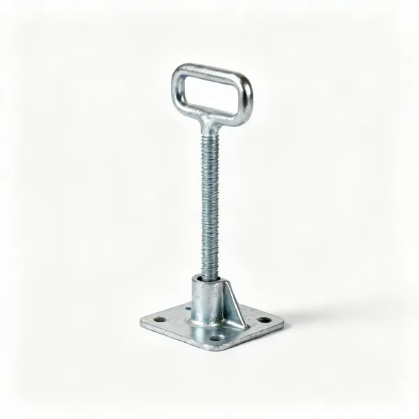 Bolt down shoe: A galvanised bolt down fence post support shoe with a base plate