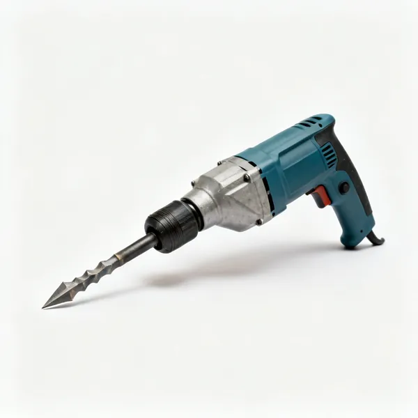A large electric demolition breaker hammer with a pointed chisel