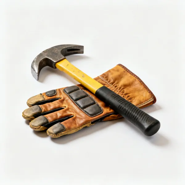 Work gloves: A pair of leather palmed rigger gloves with reinforced knuckles