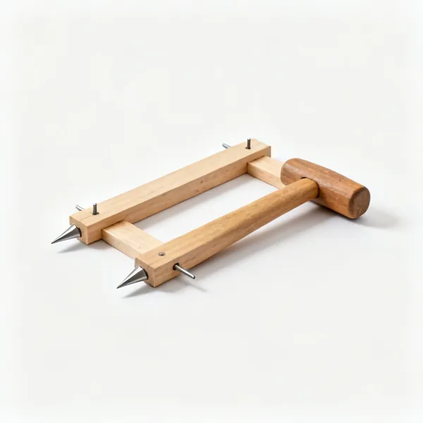 Temporary braces: Two wooden bracing battens with a pointed peg end