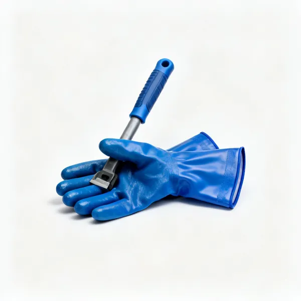 A pair of blue nitrile coated waterproof gauntlet work gloves