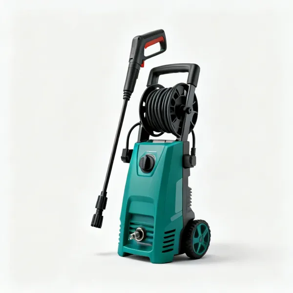 An electric pressure washer with a lance and a hose reel