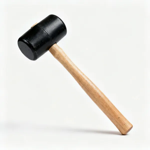 A black rubber mallet with a wooden handle
