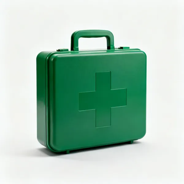 A green first aid kit box