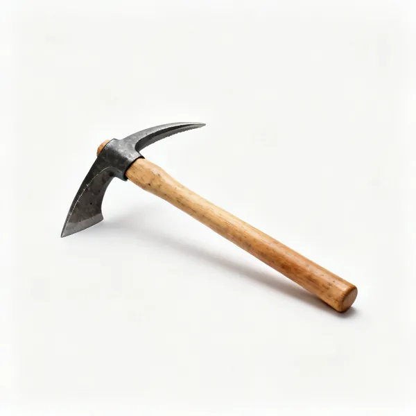 A pickaxe with a wooden handle