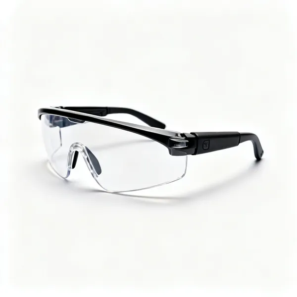 A pair of wraparound safety glasses