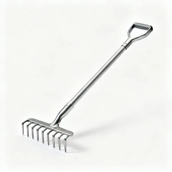 A steel soil rake