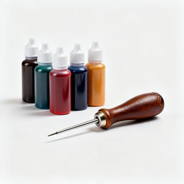 Bottles of leather dye in several colours