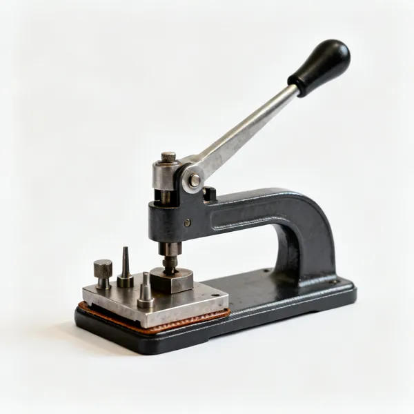 Hand press: A hand operated leather hardware press with dies