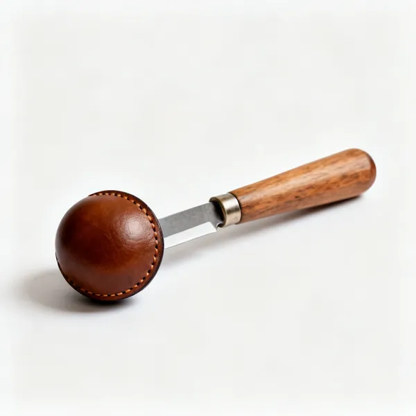 Round knife: A leather round head knife with a wooden handle