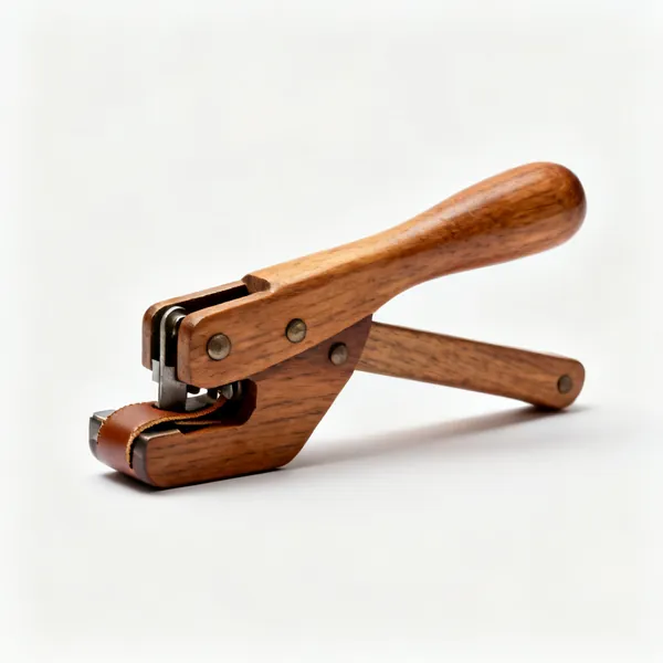 A wooden adjustable leather strap cutter