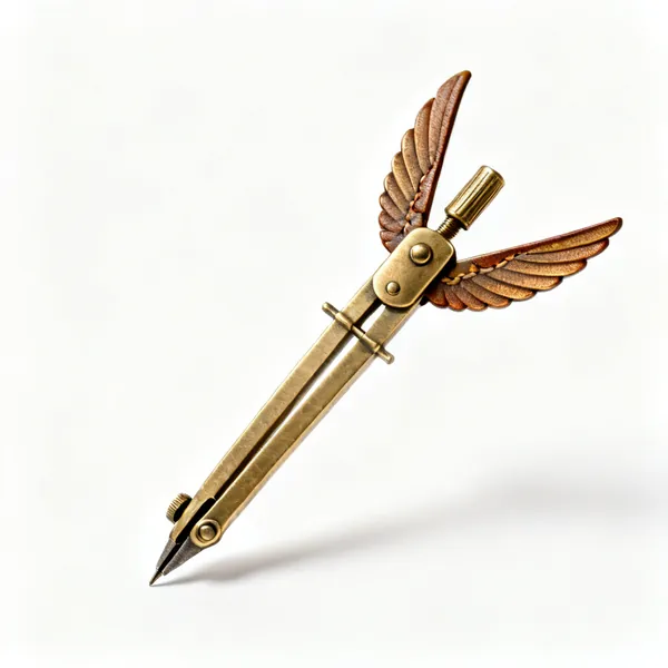 A brass wing divider compass for leather