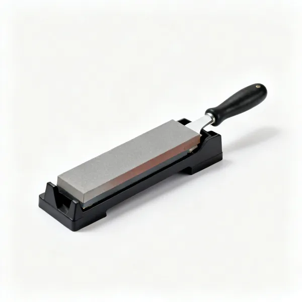 A sharpening stone with a honing guide