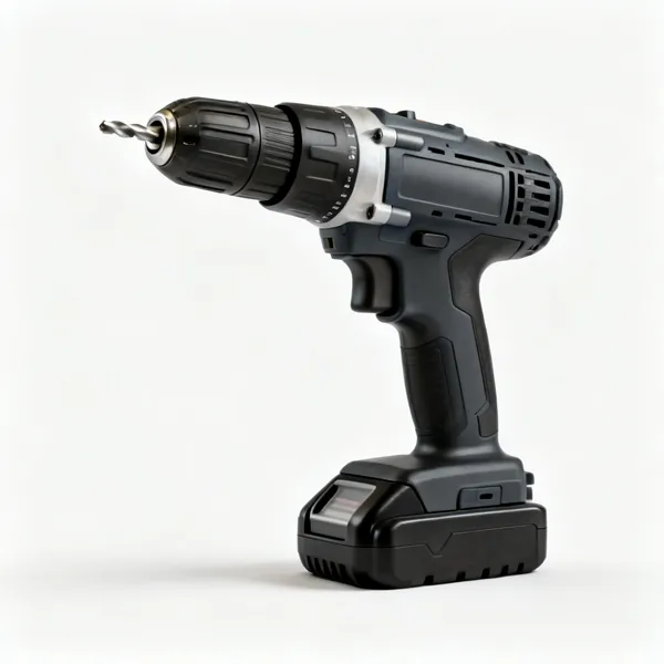 A cordless drill with a battery