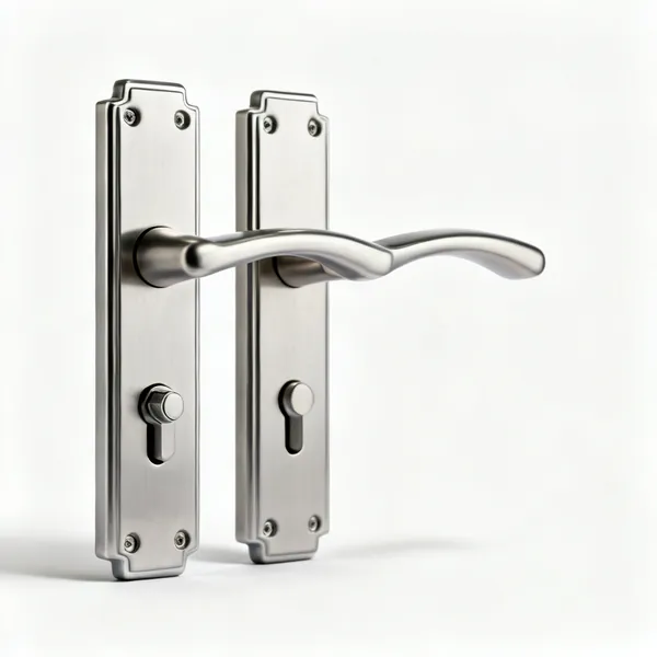 Door handles & escutcheons: A pair of door handles on backplates