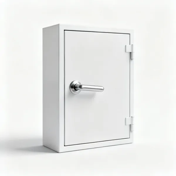A wall mounted lockable key cabinet
