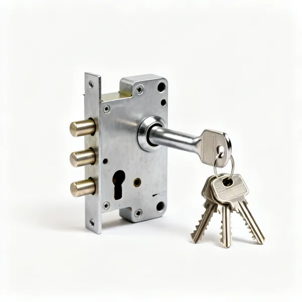 A five lever mortice lock body with keys