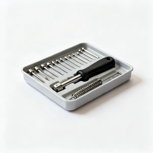 A locksmith pin kit tray with pins and springs