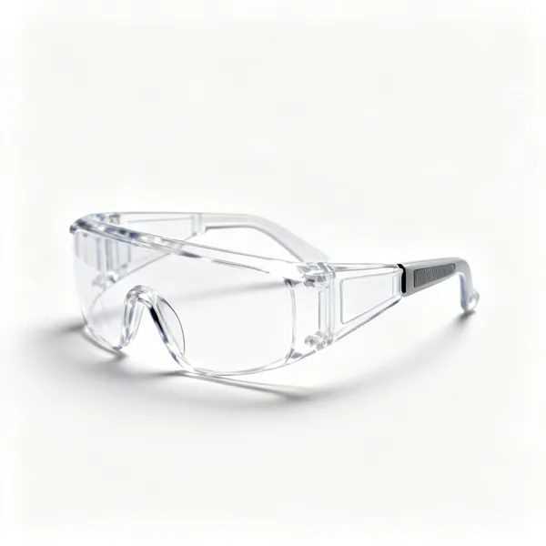 A pair of clear safety glasses
