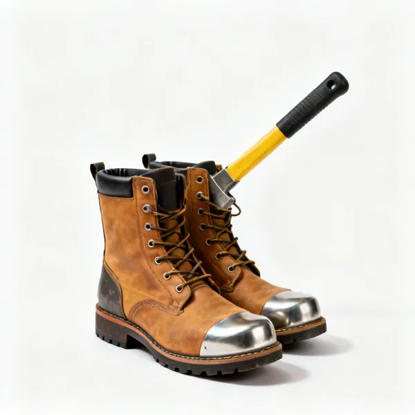 A pair of safety boots with steel toe caps