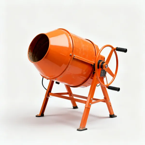 An orange electric cement mixer