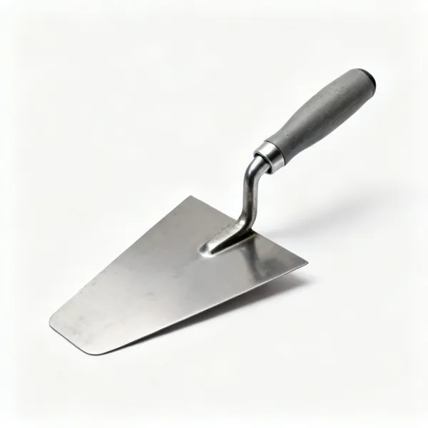 A large flat steel finishing trowel