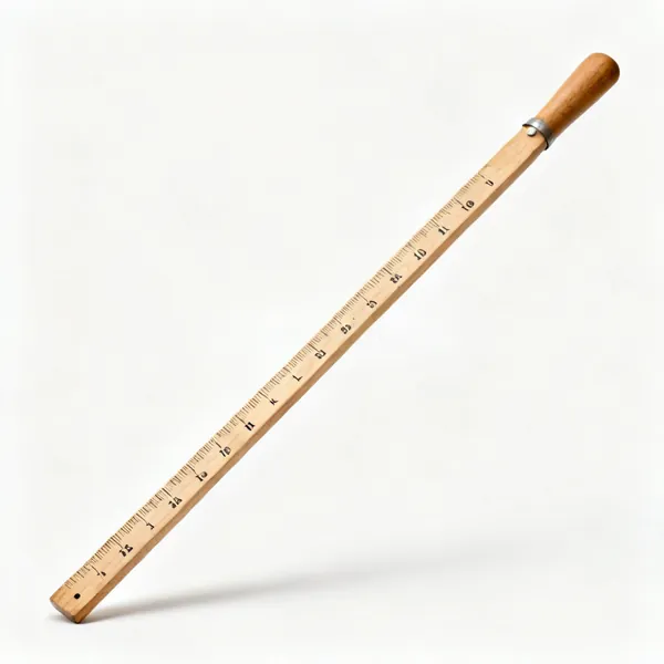 A marked wooden gauge rod batten