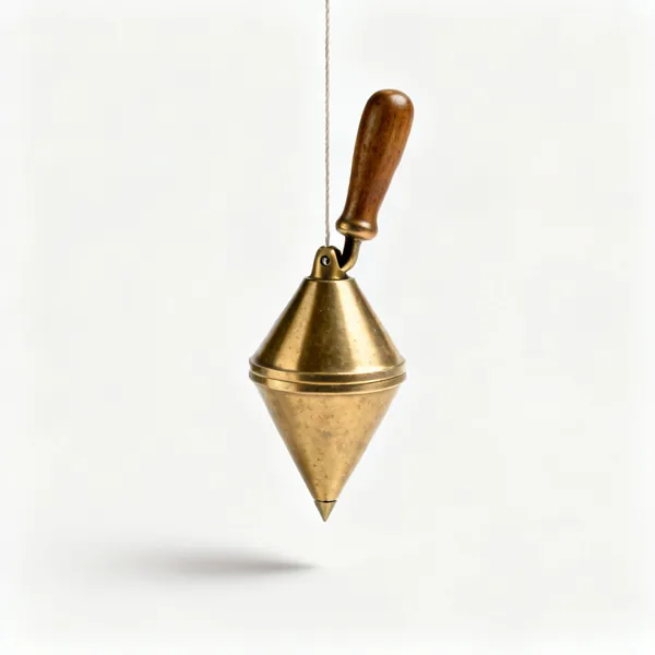 A brass plumb bob on a line