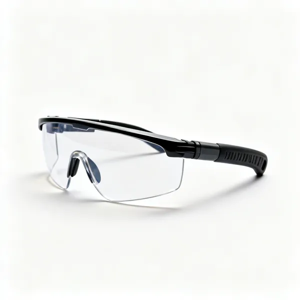 A pair of wraparound safety glasses