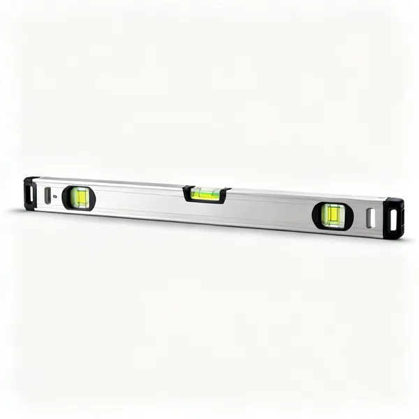 A long aluminium spirit level with vials