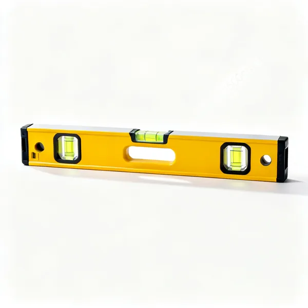 600mm spirit level: A 600mm aluminium spirit level with two bubble vials and a yellow body