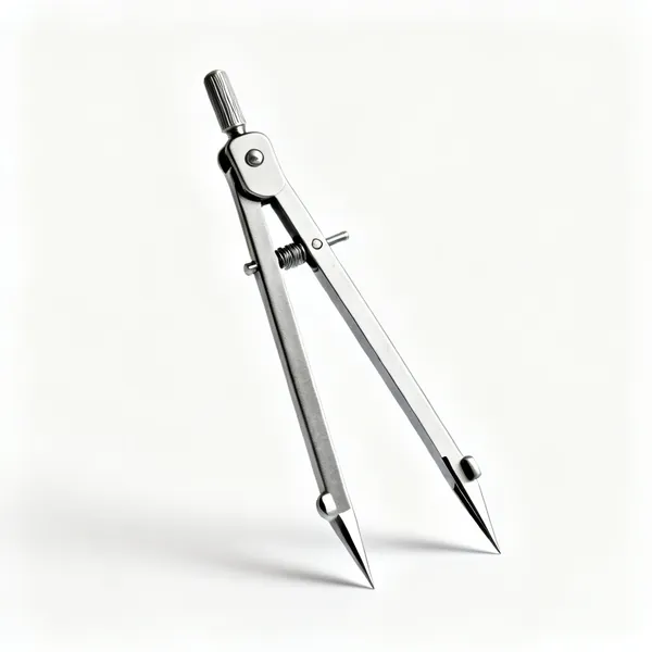 A pair of steel dividers with sharp points and an adjusting screw