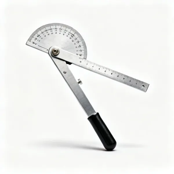 A combination square protractor head with a degree scale and a steel rule fitted