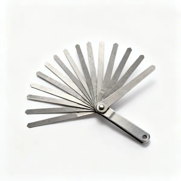 Feeler gauges: A fanned set of steel feeler gauge blades