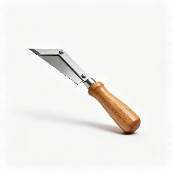 A wooden handled mitre square with a blade fixed at 45 degrees