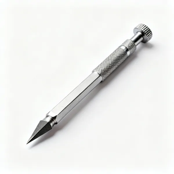 A steel engineer's scriber with a sharp carbide point and a knurled handle