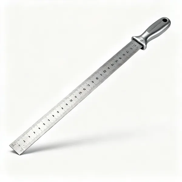 A long steel rule with engraved metric markings