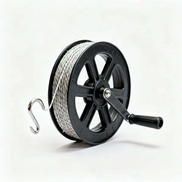 A chalk line reel with a hook and crank handle