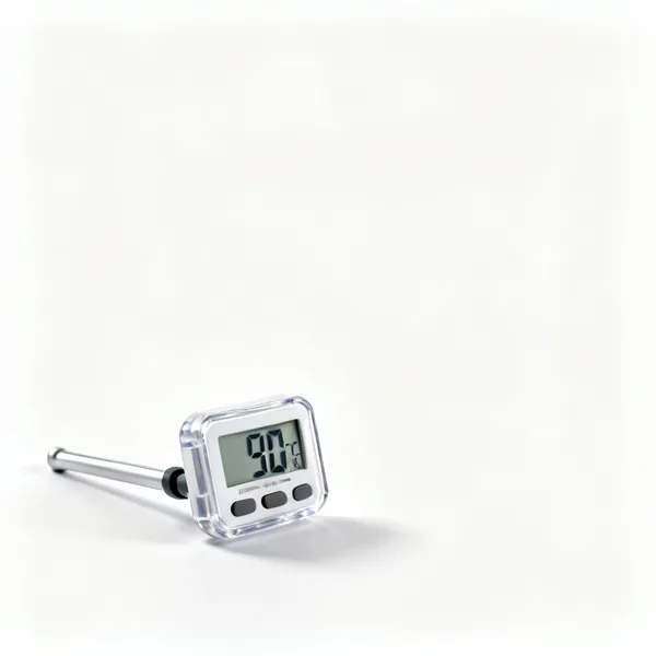 A digital hygrometer displaying humidity and temperature