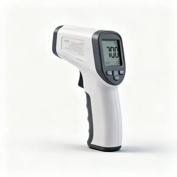 A handheld infrared thermometer gun with a display