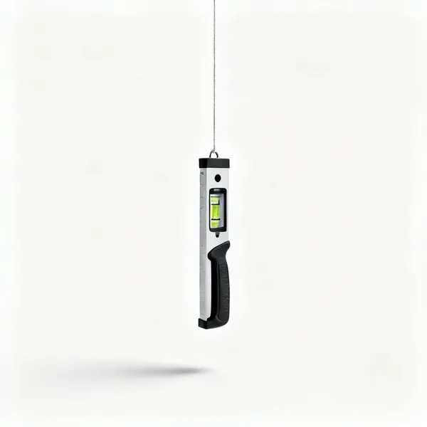 A small line level hanging on a taut string