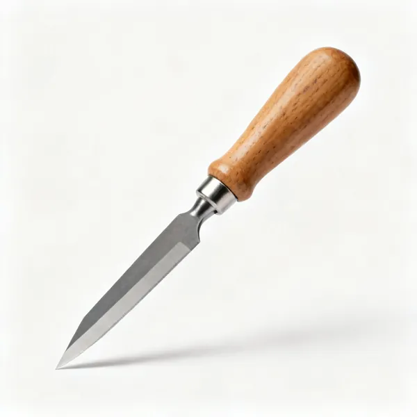 A marking knife with a single-bevel blade and wooden handle