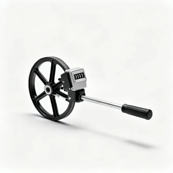 A measuring wheel with a counter and a long handle