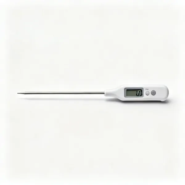 A digital probe thermometer with a thin metal stem