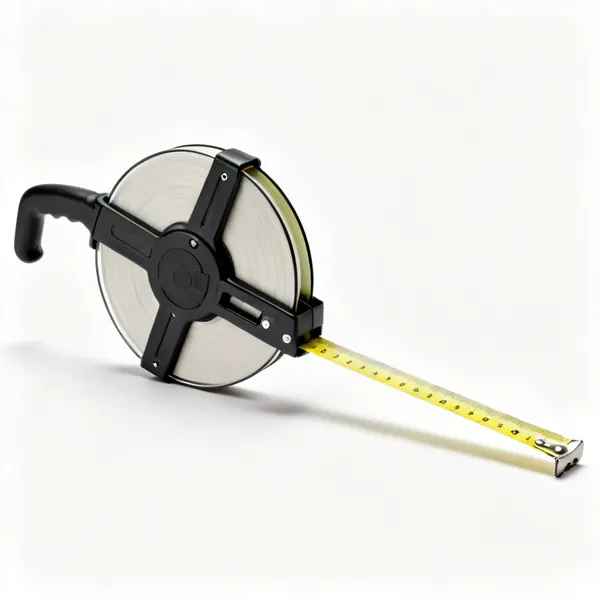 Surveyor's tape: A surveyor's open reel tape with a fibreglass blade