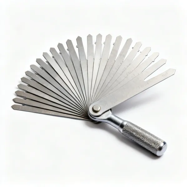 Thread gauge: A set of thread pitch gauge leaves fanned out