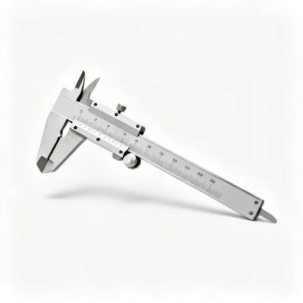 A vernier caliper with a sliding jaw and graduated scale
