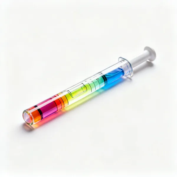 A clear water level tube filled with coloured water