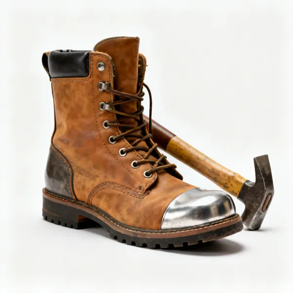 A pair of steel toe cap safety boots