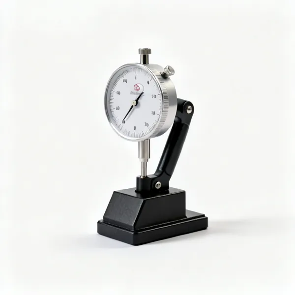 A dial indicator gauge with a magnetic base
